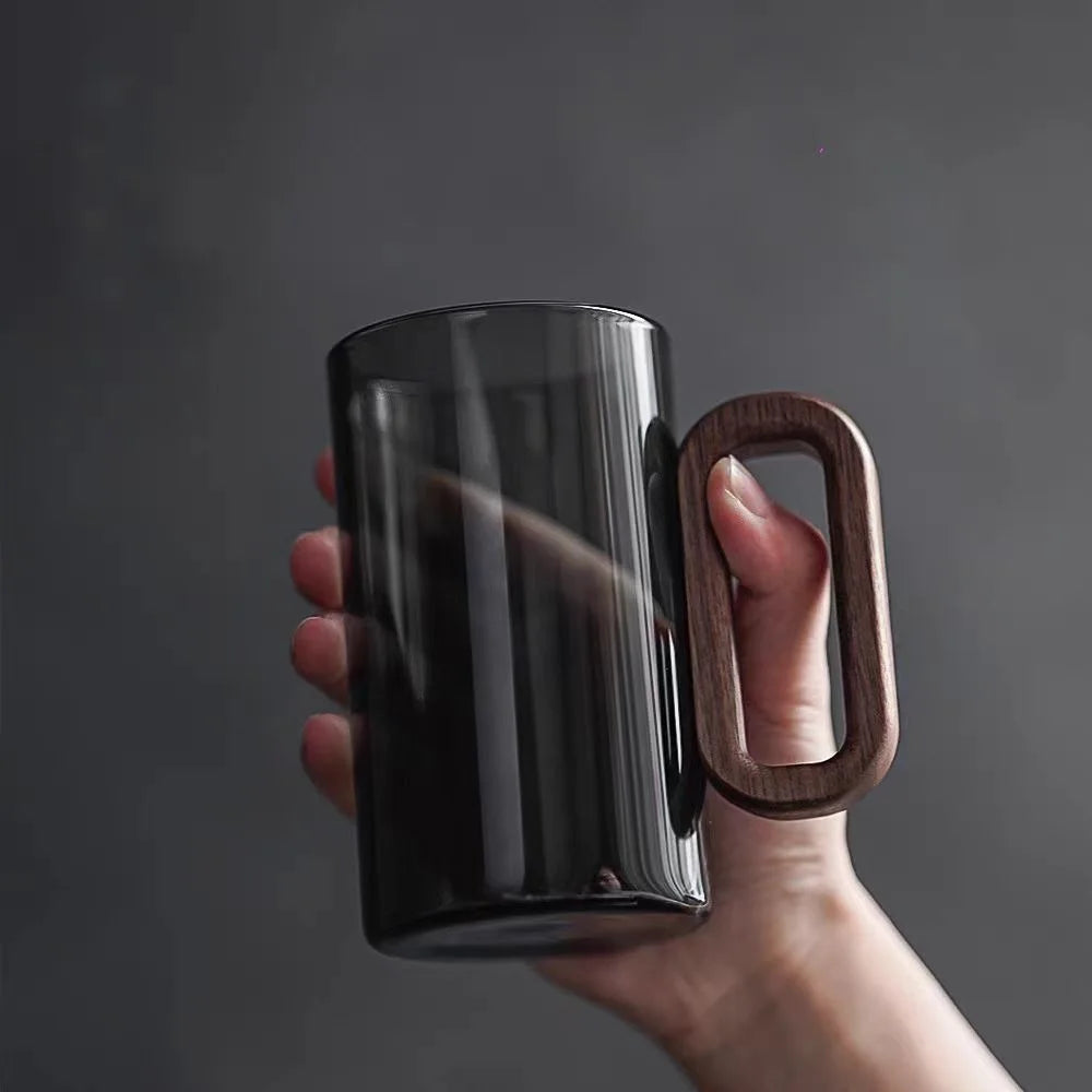Glazen Mok met Houten Handvat 350ml – Borosilikaatglas voor Thee, Koffie en Sap | Sansoti