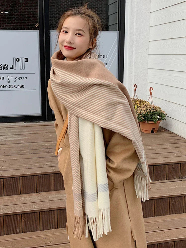 Accessoire d’hiver à carreaux, châle enveloppant, écharpe pashmina pour femme et homme, rectangulaire, chaud, automne hiver, unisexe, élégant | Sansoti