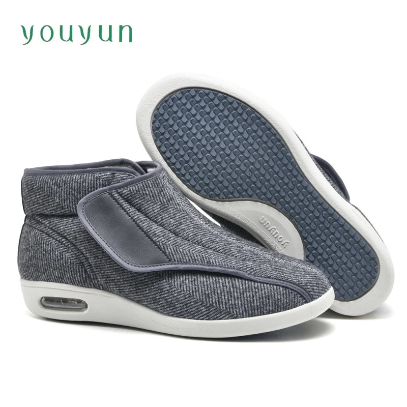Verstellbare Wanderschuhe, hoch gefüttert, breites Fußbett, Klettverschluss, Unisex, Senioren, Outdoor, schwarz-grau | Sansoti