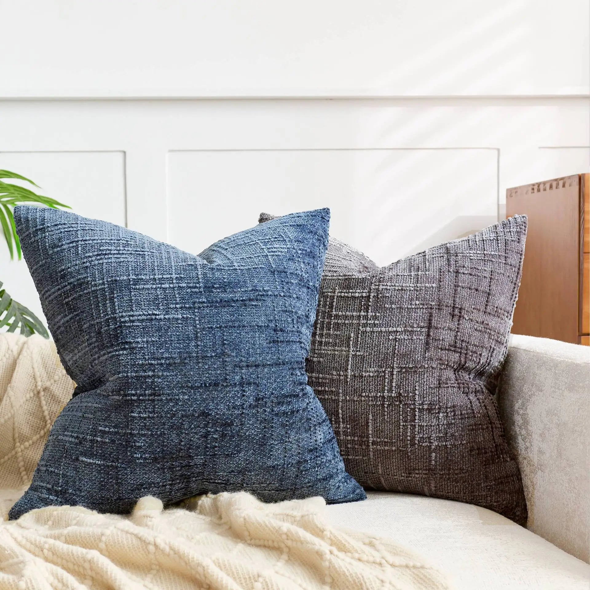 Housse de coussin chenille structure bambou uni 40 45 50cm pour canapé et chambre | Restfield