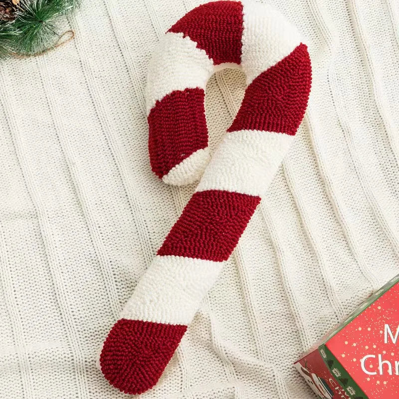 Świąteczna poduszka dekoracyjna Candy Cane czerwono-biała z miękkiego aksamitu, odświętna poduszka ozdobna z wzorem Candycane do salonu | Sansoti