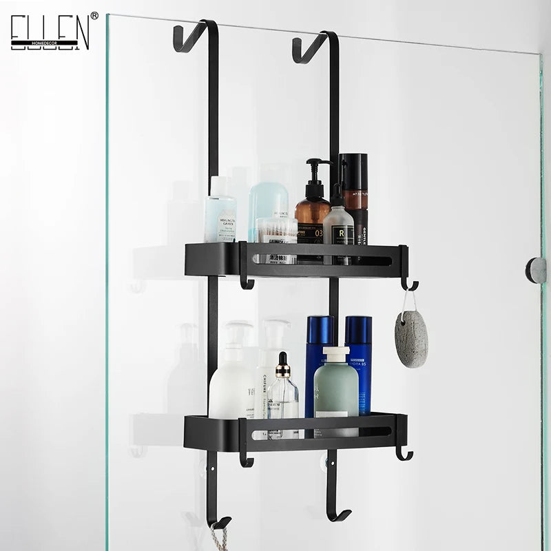 Duschregal Aluminium Schwarz Silber 2- oder 3-lagig Hängend Duschkabinentür Badezimmerschrank Ohne Bohren Shampoohalter Aufbewahrungsregal Badezimmer Organizer | Restfield
