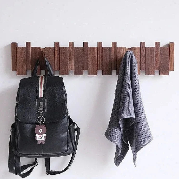 Magnetische Wandkapstok Beuken & Walnoot – Inklapbare Haken Duurzaam FSC-Hout Smal Design Hal Entree Slaapkamer Scandinavisch | Sansoti