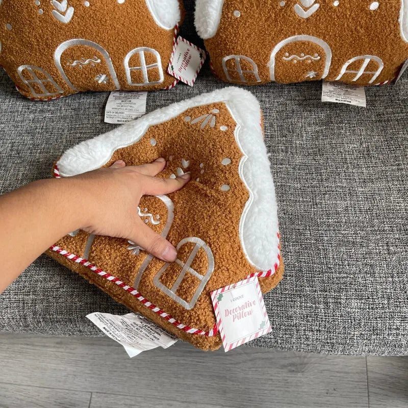 Peperkoekhuisje Sierkussen 32cm Fleece Kerst Decoratiekussen Geborduurd Huisvormig Woonkamer Sofa Feestelijk | Sansoti