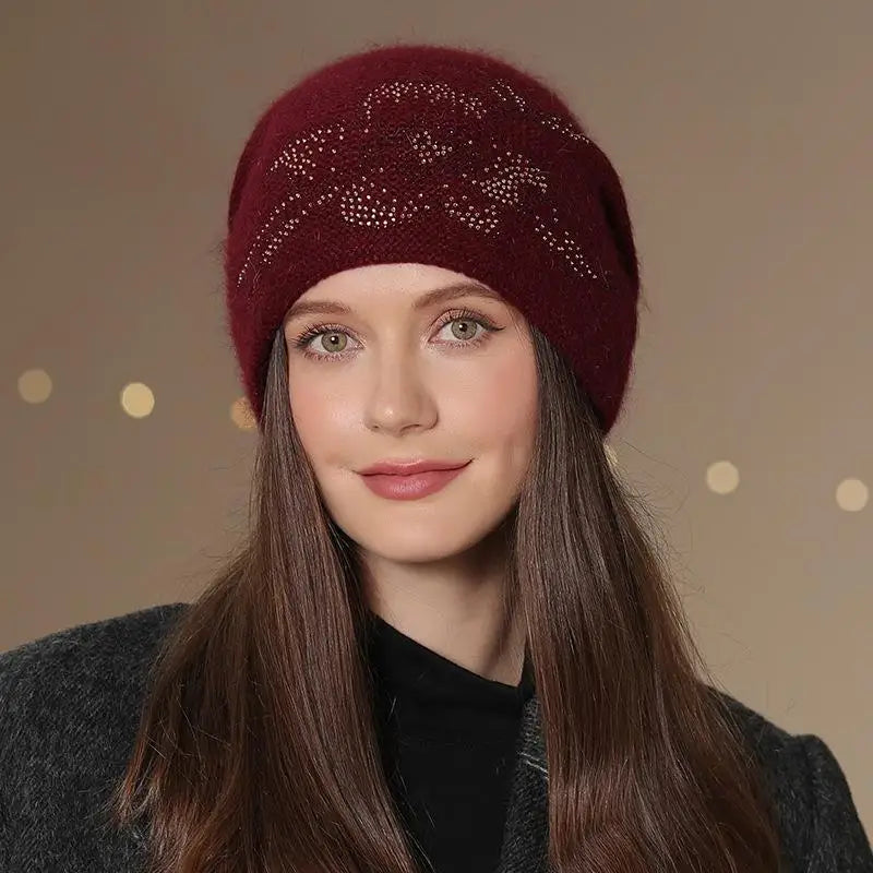 Gebreide Wintermuts Dames met Bloem Decoratie Warme Beanie Streetwear Casual Hoofdbedekking Winteraccessoire | Sansoti