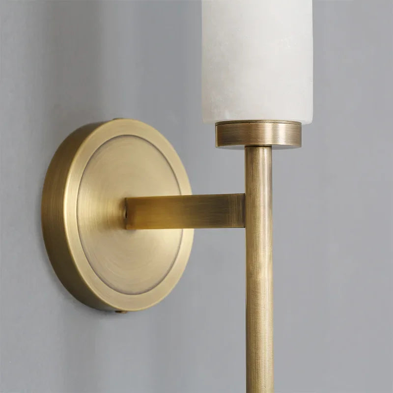 Applique murale cylindrique en marbre albâtre moderne noir et or LED 48cm pour hall, chambre et salon - éclairage d’ambiance | Sansoti