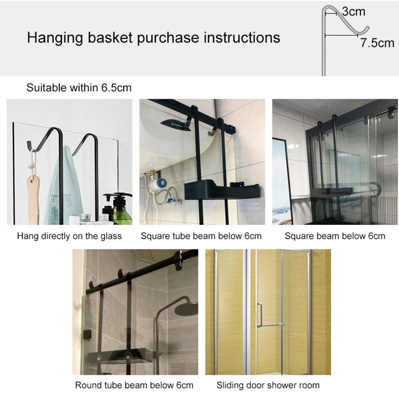 Duschregal Aluminium Schwarz Silber 2- oder 3-lagig Hängend Duschkabinentür Badezimmerschrank Ohne Bohren Shampoohalter Aufbewahrungsregal Badezimmer Organizer | Restfield