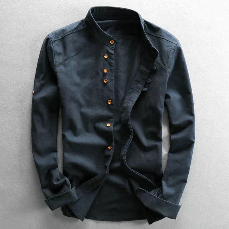 Japanese-inspired men's shirt, linen-cotton, elegant, casual or formal, long-sleeved, comfortable and soft for men | Sansoti