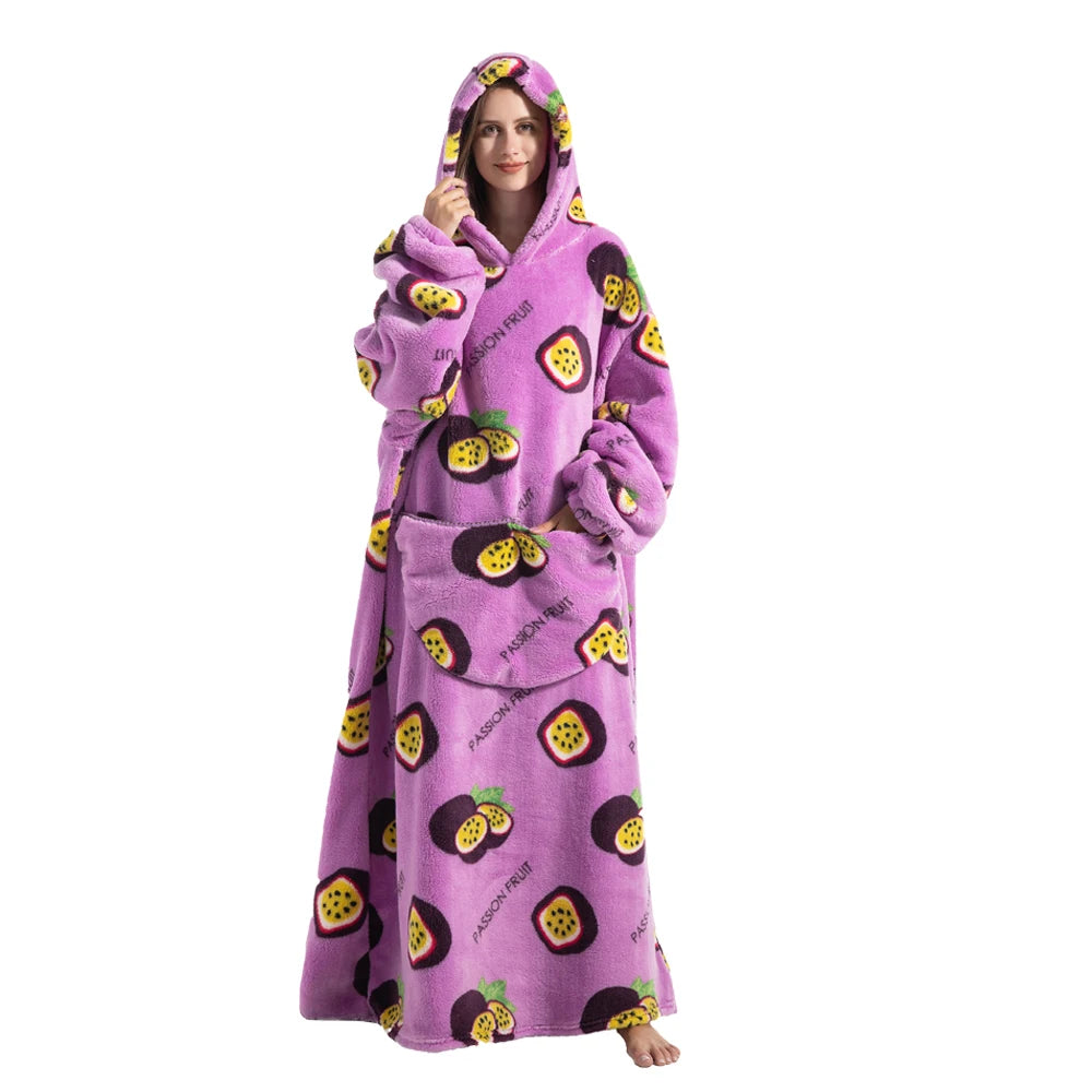 Sherpa Fleece Deken met Mouwen en Capuchon 140cm Draagbare Oversized Huisdeken XXL Comfortabel Warme Deken | Sansoti