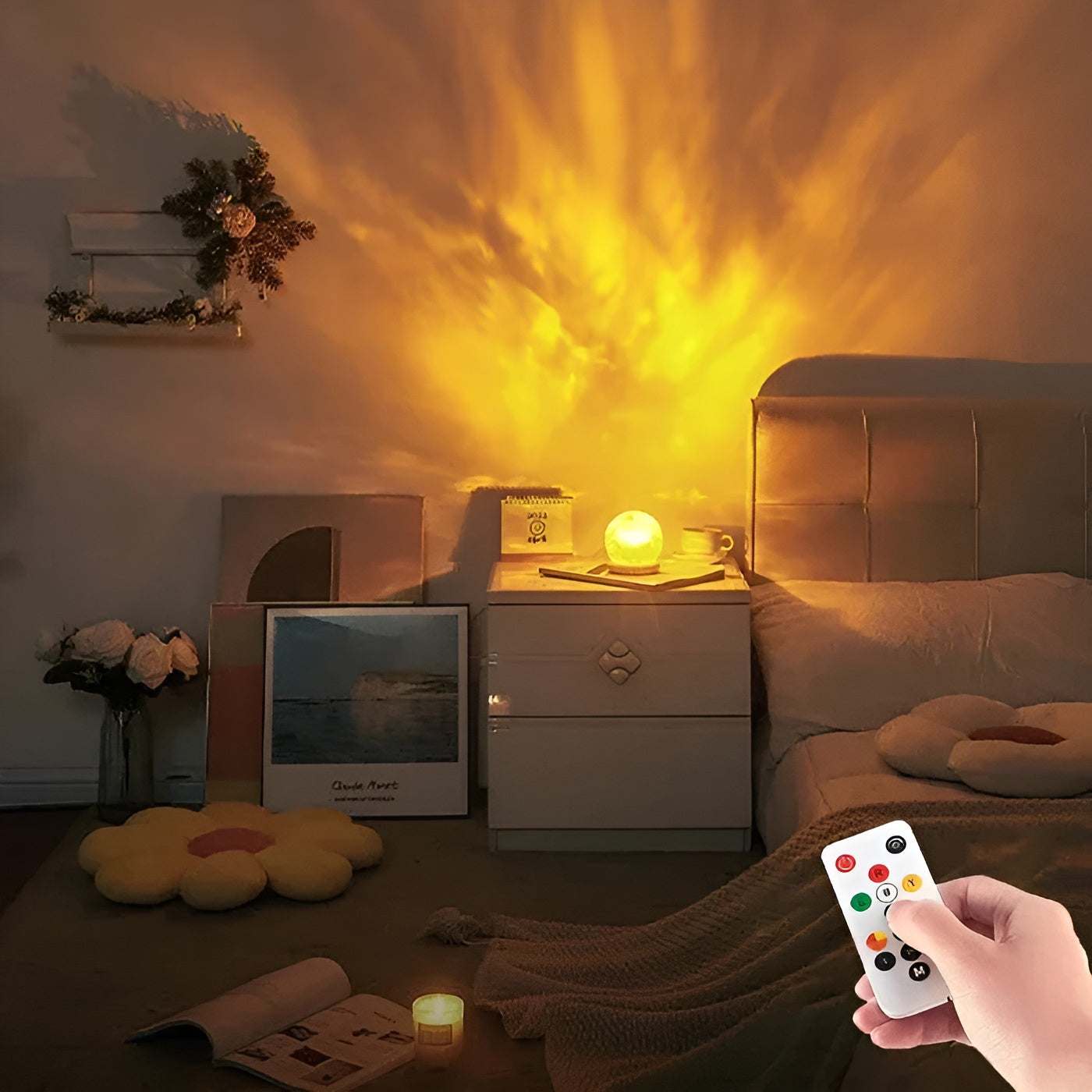 Lampe projecteur Projection d'ondes 360° Pivotante Dimmable USB Chambre Éclairage d'ambiance Boule de cristal Mur Plafond | Restfield
