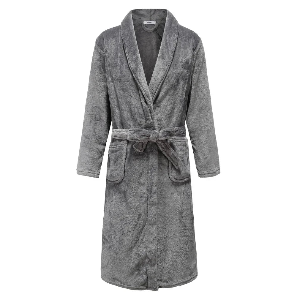 Miękki męski szlafrok z polaru, styl kimono, długi model na jesień i zimę, wygodna odzież domowa | Sansoti