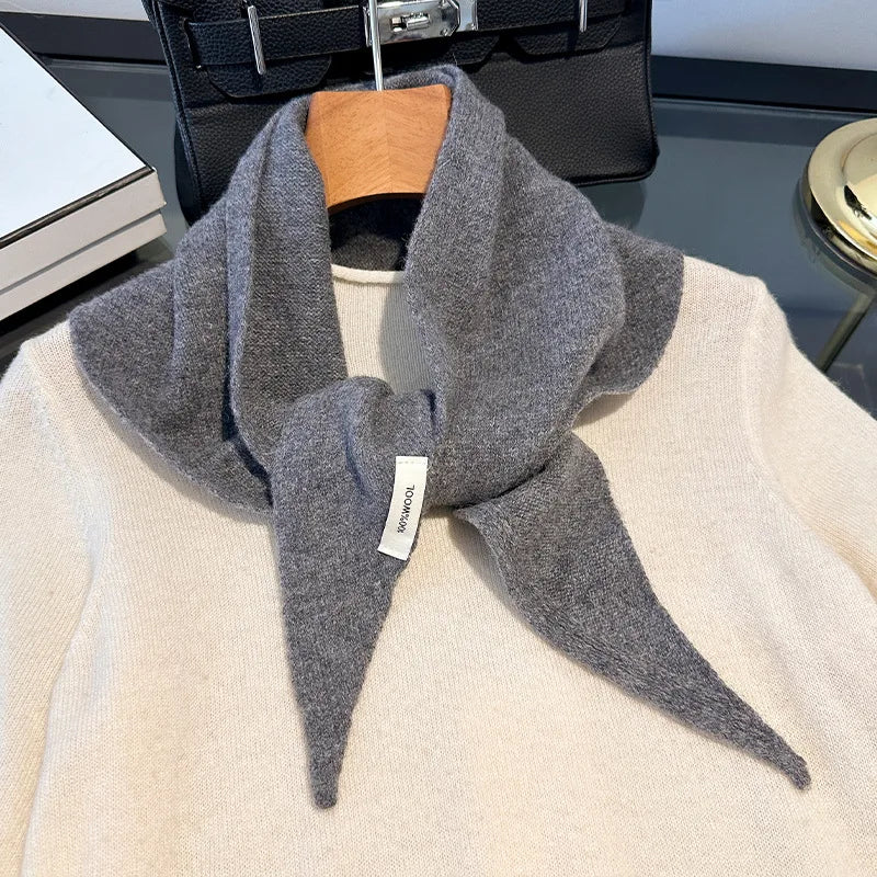 Triangular Wool Scarf 100% Natural Wool Thick Winter Scarf Solid Colors Knitted Women's Shawl | Sansoti