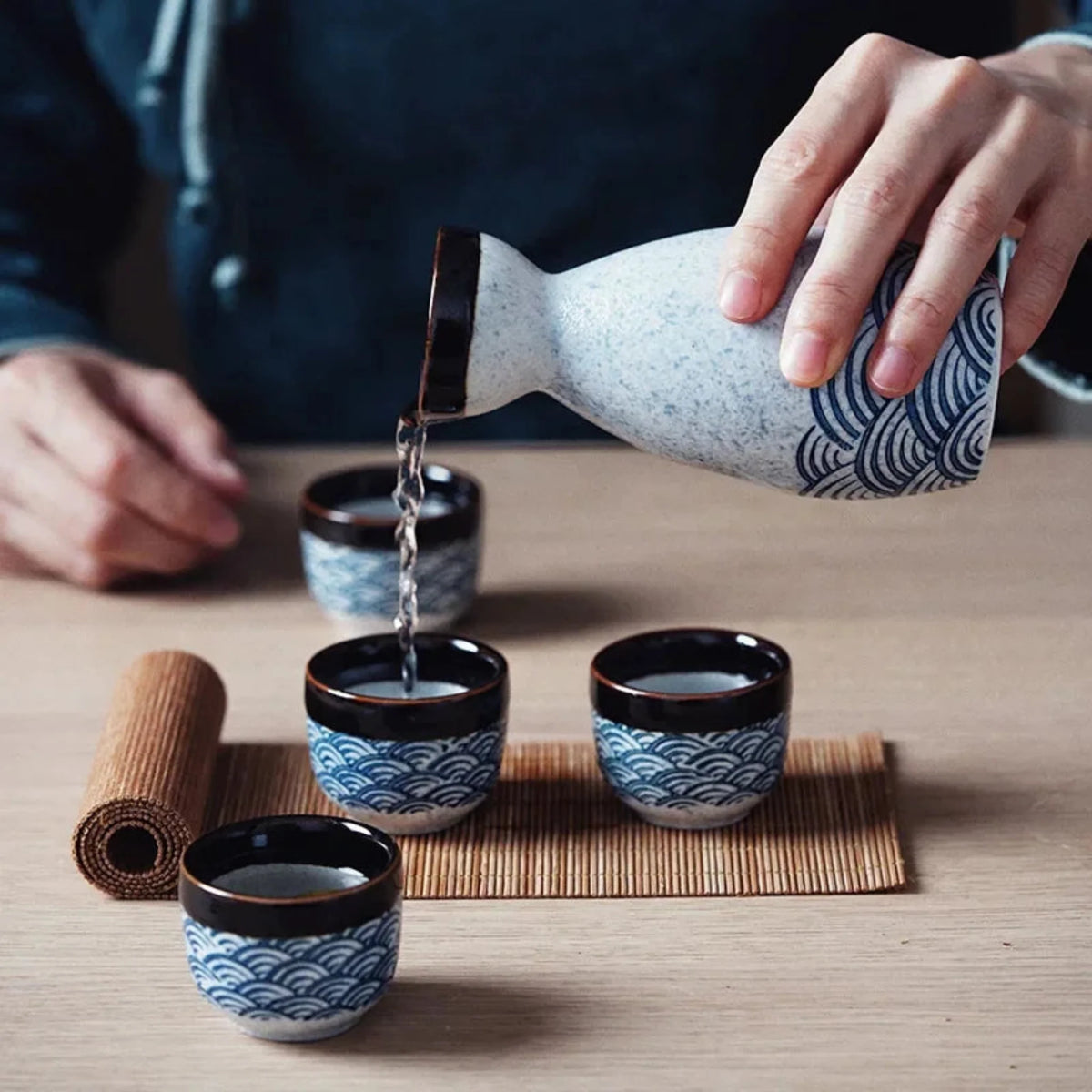 Japanese Ceramic Sake Set with Carafe and Cups for Traditional Tea Moments and Authentic Table Ceremonies | Sansoti