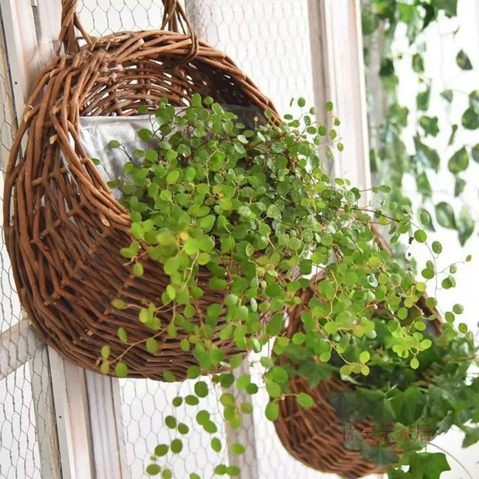 Hangmand Riet Naturel Wanddecoratie Tuin Balkon Woonkamer Handgemaakt Bloempot Mand Rotan Plantenmand Binnen Buiten | Sansoti