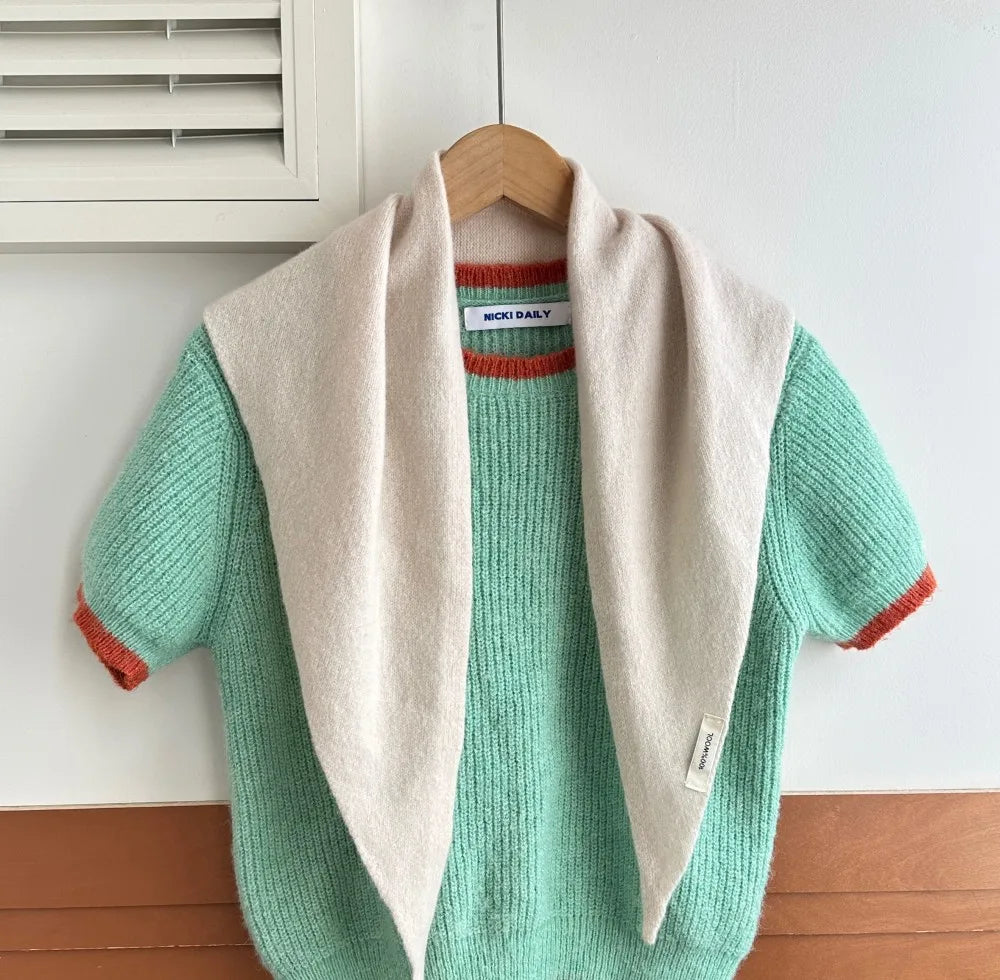 Knitted Wool Triangle Shawl 60x130 cm Winter Scarf for Women Solid Warm Headscarf Autumn Winter Accessory | Sansoti