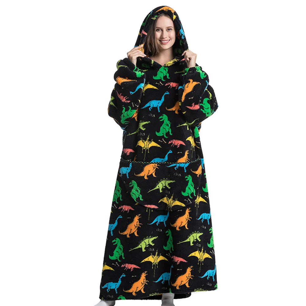 Sherpa Fleece Deken met Mouwen en Capuchon 140cm Draagbare Oversized Huisdeken XXL Comfortabel Warme Deken | Sansoti