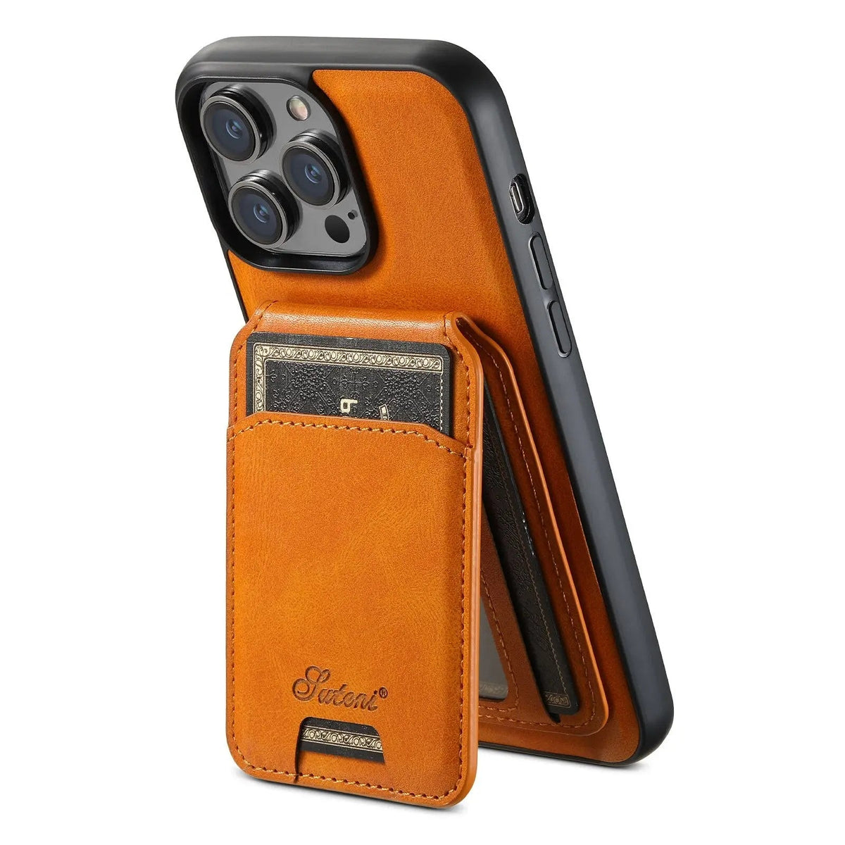 Leather Wallet Phone Case iPhone 15 Pro Max Black Brown Blue Red Khaki Cardholder Flip Case | Sansoti