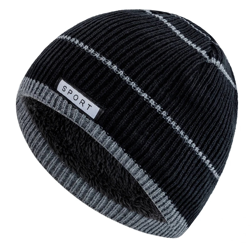 Knitted Unisex Winter Hat with Soft Lining, Striped Pattern, Warm and Comfortable for Women and Men, Outdoor | Sansoti