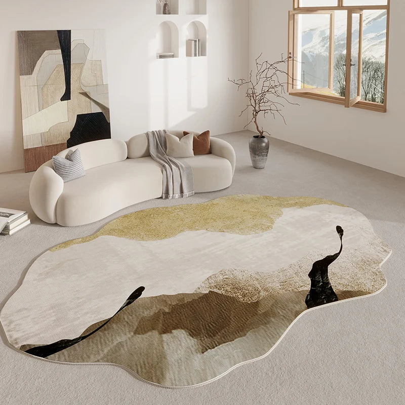 Tapis doux à forme organique, dessous antidérapant, polyester, intérieur moderne, salon, chambre | Sansoti