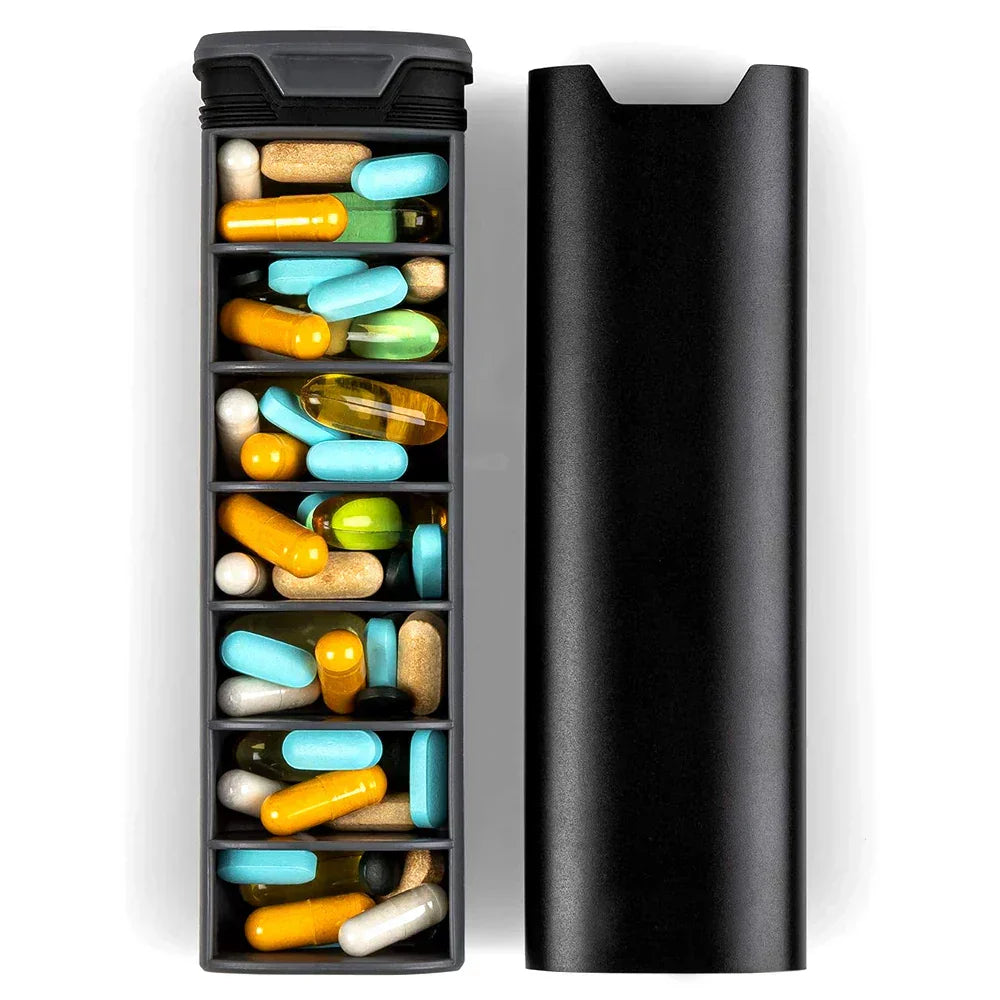 Weekpillenbox 7 Vakken Aluminium Hout Zwart Blauw Roze Zilver Medicijnbox Supplementen Dagelijks Pillenorganizer BPA-Vrij Premium Organizer | Sansoti