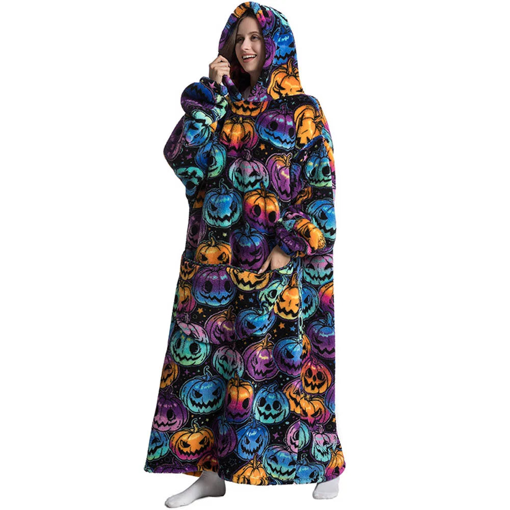 Sherpa Fleece Deken met Mouwen en Capuchon 140cm Draagbare Oversized Huisdeken XXL Comfortabel Warme Deken | Sansoti