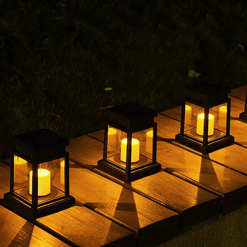 Zonne-energie Lantaarn met Kaarsvlam Effect voor Tuin & Terras – Waterdicht IP65 LED Tuinlantaarn Automatische Schemersensor | Sansoti