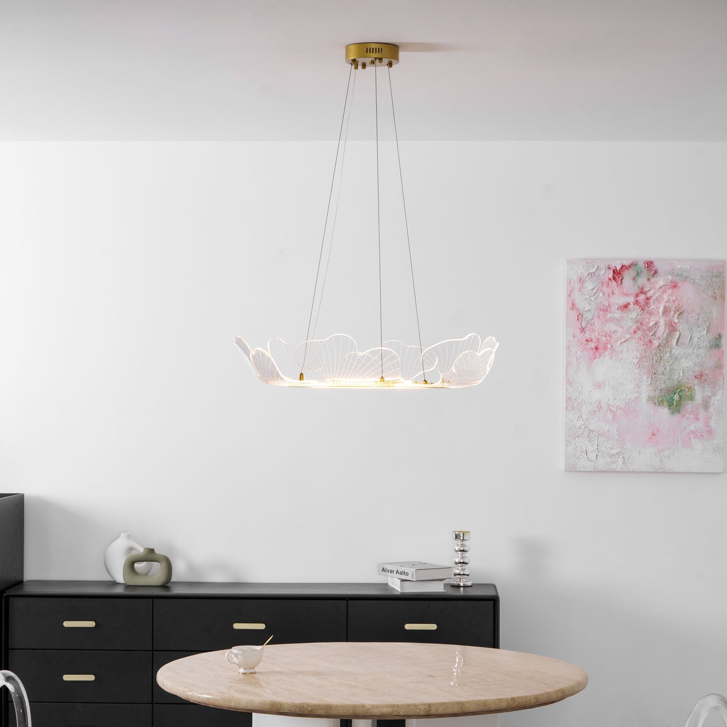 Moderne Kroonluchter met Bladmotief in Goud of Zilver – Organische Vorm met Verstelbare Kabel 150cm & Dimbare Optie – Geschikt voor Schuin Plafond | Sansoti