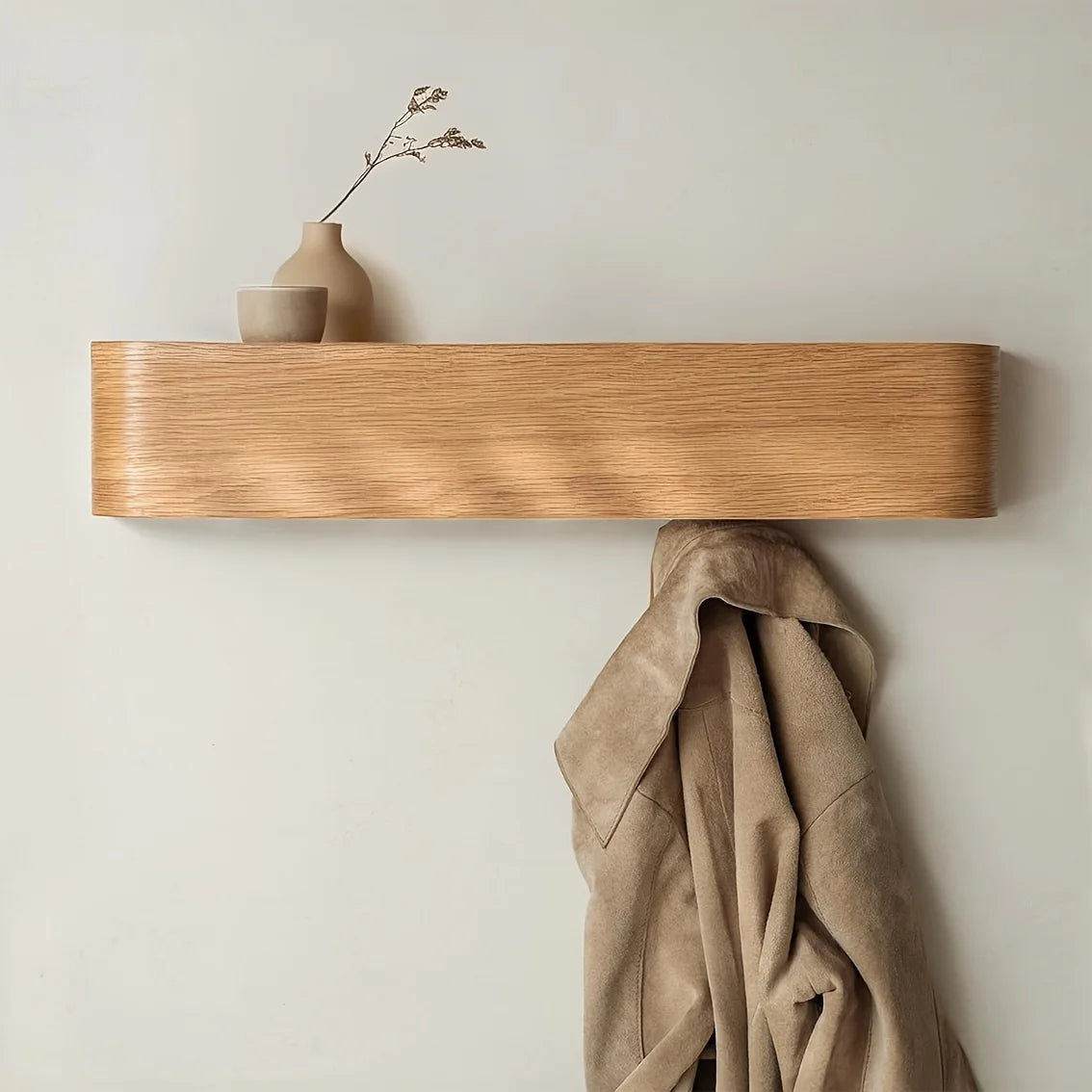Houten Wandkapstok Met Verborgen Haken En Plank 53cm Modern | Sansoti