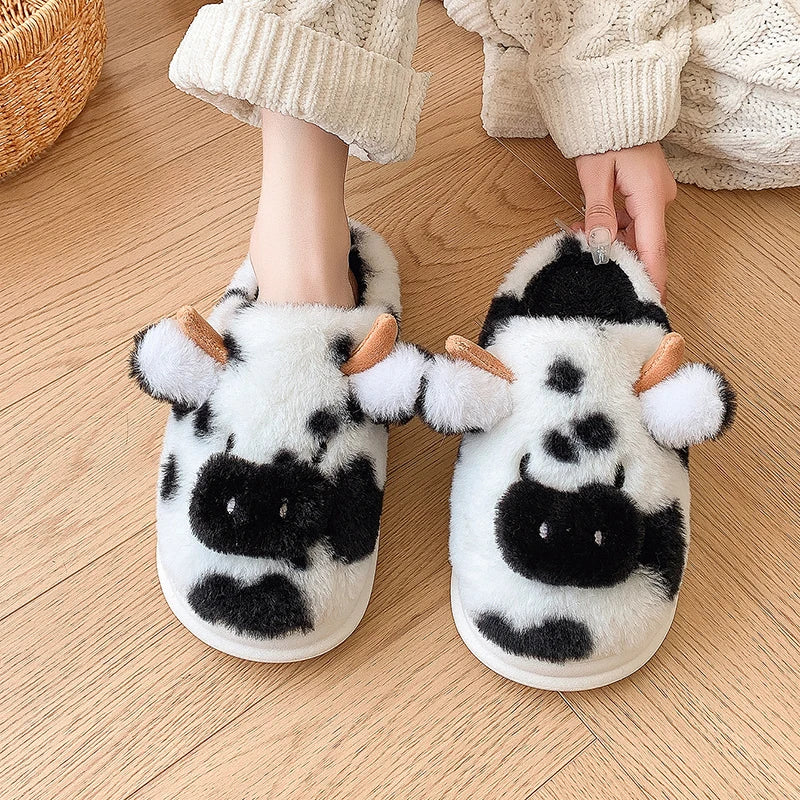 Pluche Koeiensloffen Dames Winterpantoffels Zacht Fluffy Indoor Huisschoenen Platform Warm Comfort Antislip | Sansoti