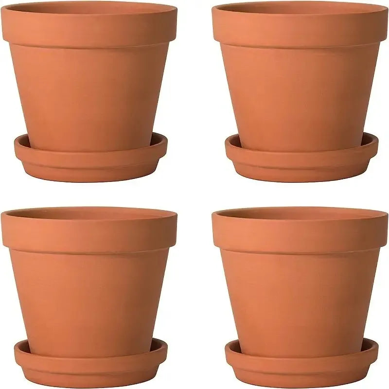 4 stuks terracotta potten 4 inch (4 stuks), kleipotten voor planten met drainagegat en schotel, bloempot met lade, grote terracotta