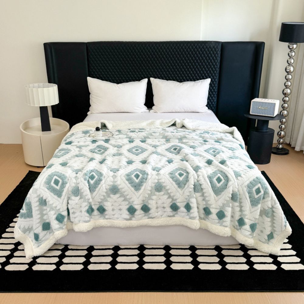 Doppelter Plaid mit geometrischem Muster aus Vintage-Mikrofaser für Wohnzimmer und Schlafzimmer, Sofadecke, weich, warm und komfortabel | Sansoti