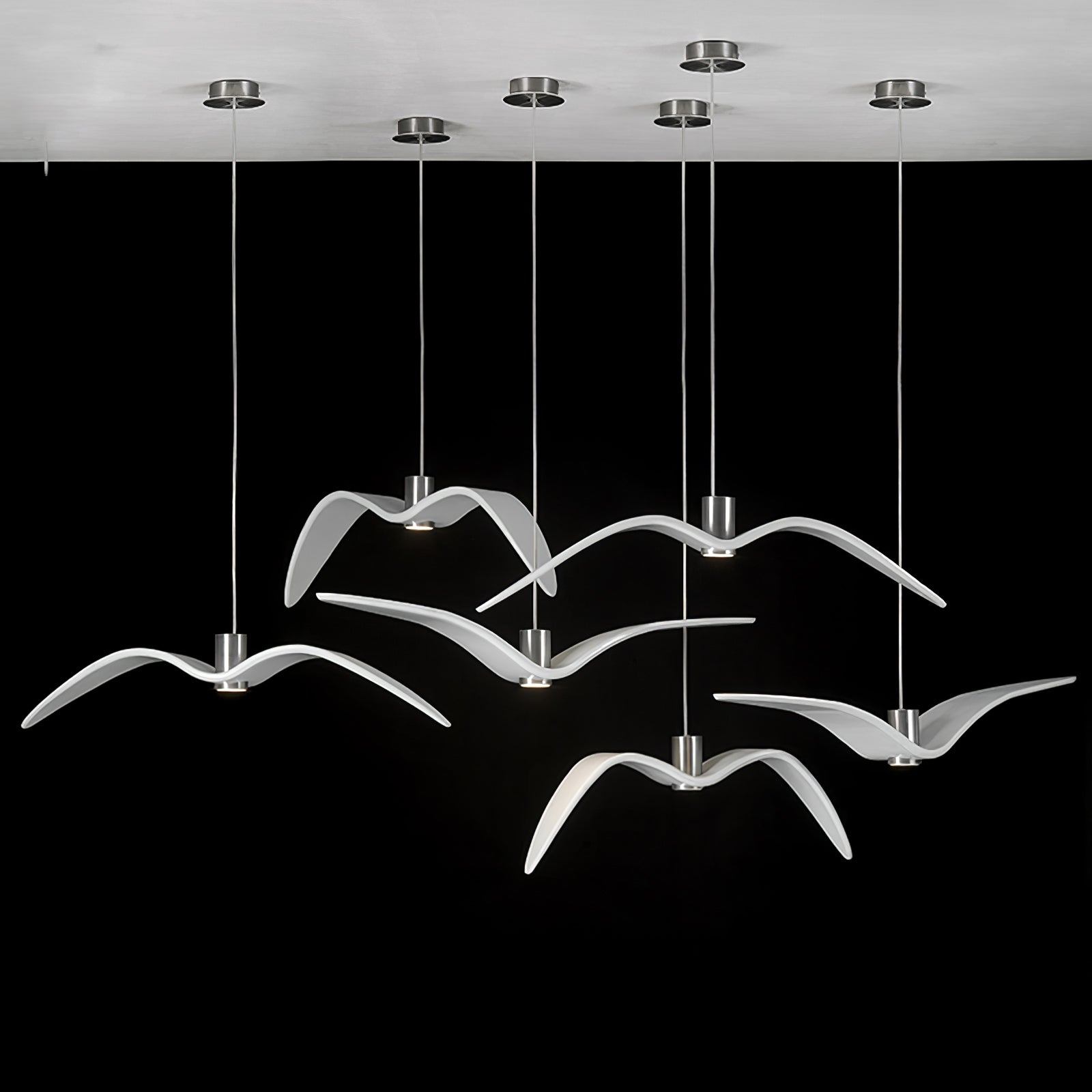 Suspension LED Design Oiseau Résine Aluminium Blanc Noir 3000K 4000K 6000K Salon Suspension Minimaliste Organique Plafonnier | Restfield