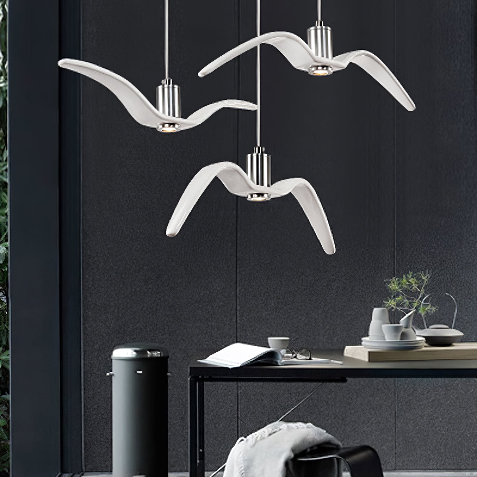 Suspension LED Design Oiseau Résine Aluminium Blanc Noir 3000K 4000K 6000K Salon Suspension Minimaliste Organique Plafonnier | Restfield
