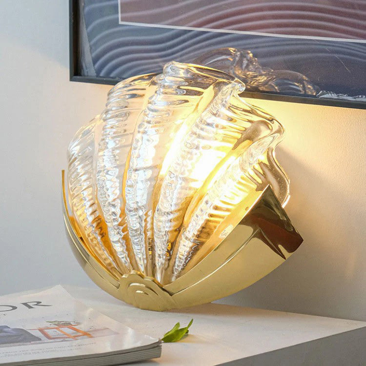 Glazen Wandlamp Schelp Design Messing & Glas Luxe Afwerking voor Gang en Slaapkamer | Sansoti