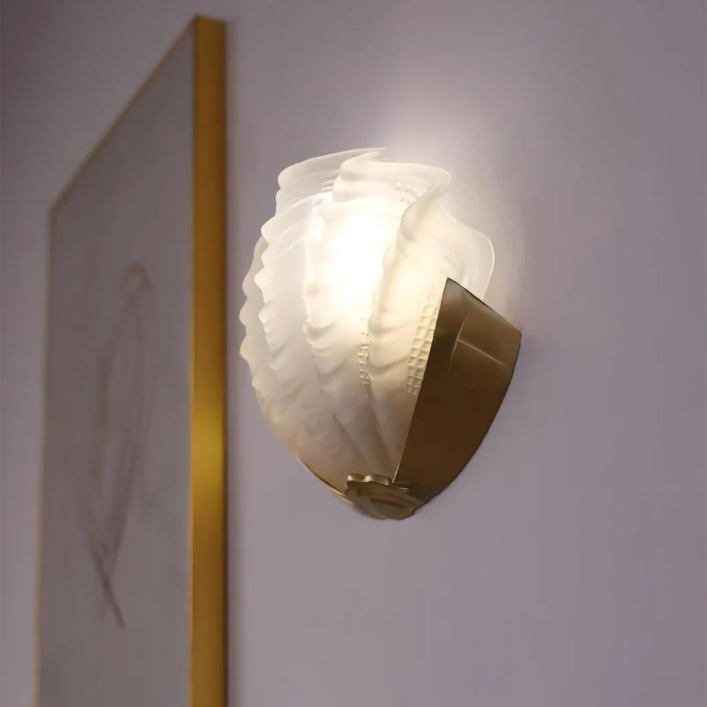 Glazen Wandlamp Schelp Design Messing & Glas Luxe Afwerking voor Gang en Slaapkamer | Sansoti