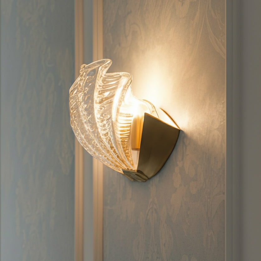 Glazen Wandlamp Schelp Design Messing & Glas Luxe Afwerking voor Gang en Slaapkamer | Sansoti