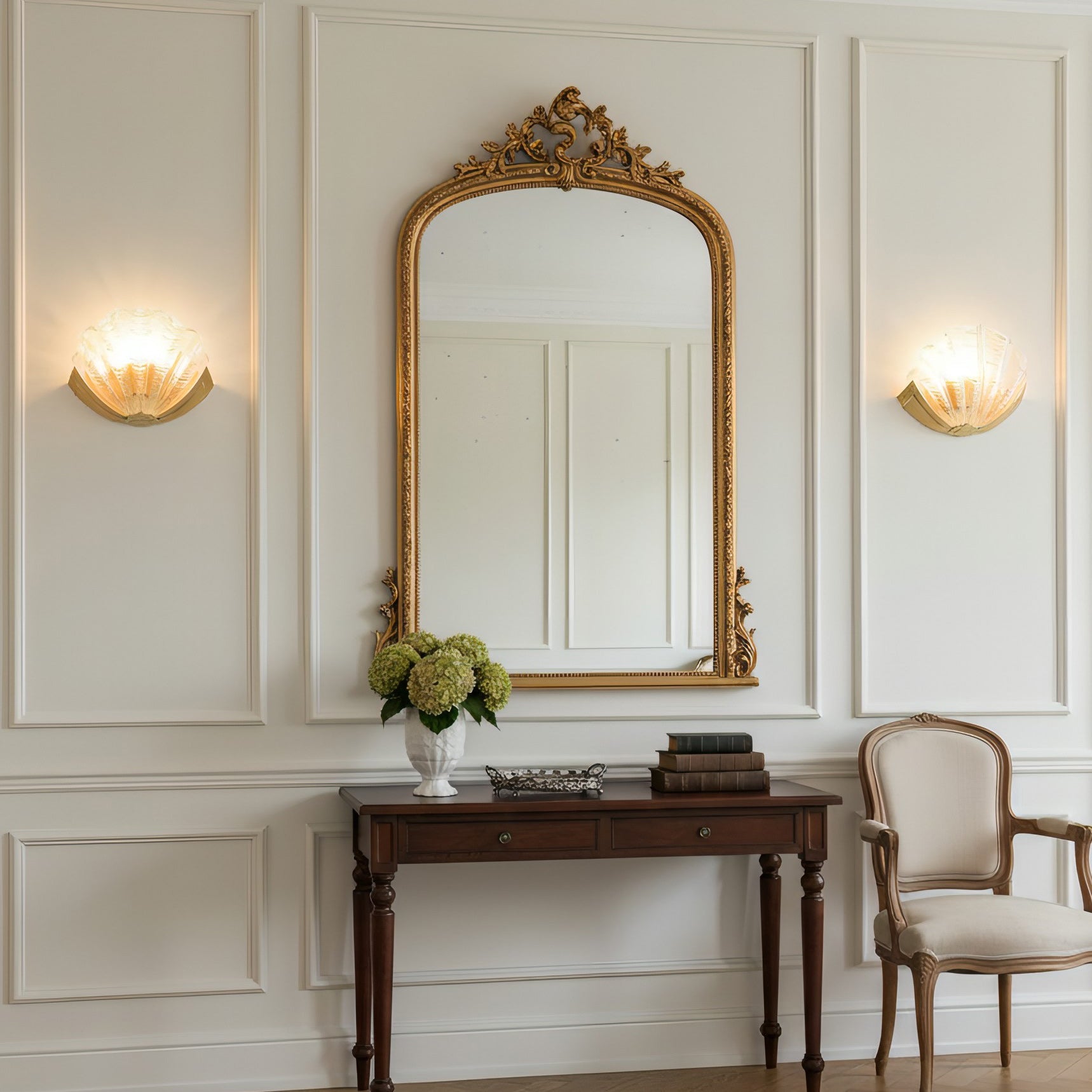 Glazen Wandlamp Schelp Design Messing & Glas Luxe Afwerking voor Gang en Slaapkamer | Sansoti