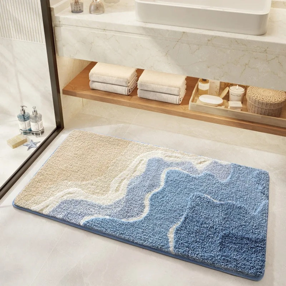 Badmat Microvezel Antislip Blauw Beige Badkamer Douchemat Zacht Absorberend Wasbaar Vloerkleed Badkamer | Sansoti