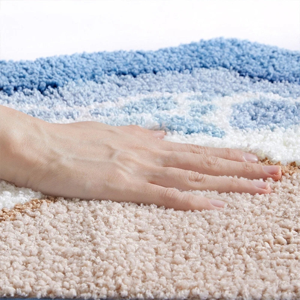 Badmat Microvezel Antislip Blauw Beige Badkamer Douchemat Zacht Absorberend Wasbaar Vloerkleed Badkamer | Sansoti