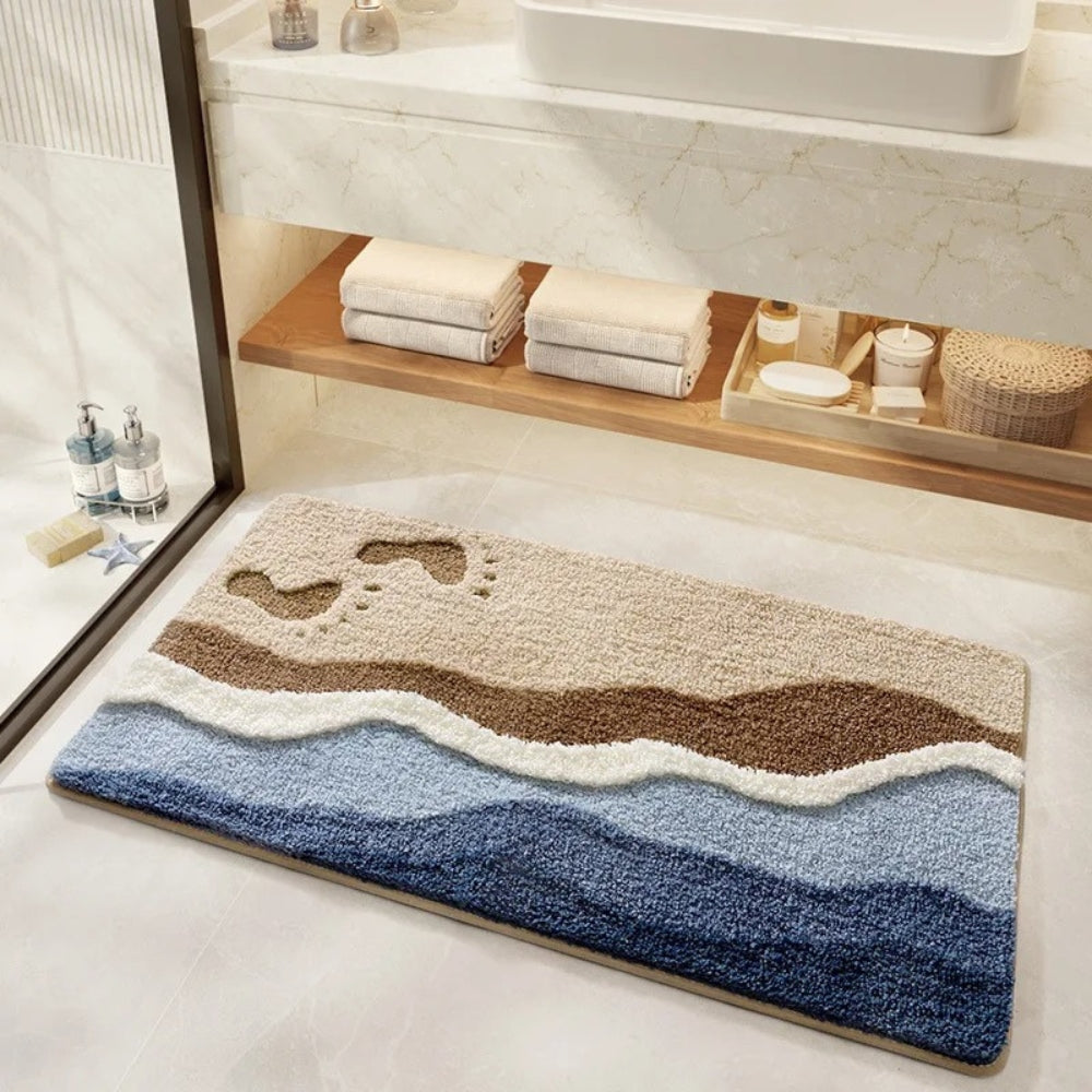 Badmat Microvezel Antislip Blauw Beige Badkamer Douchemat Zacht Absorberend Wasbaar Vloerkleed Badkamer | Sansoti
