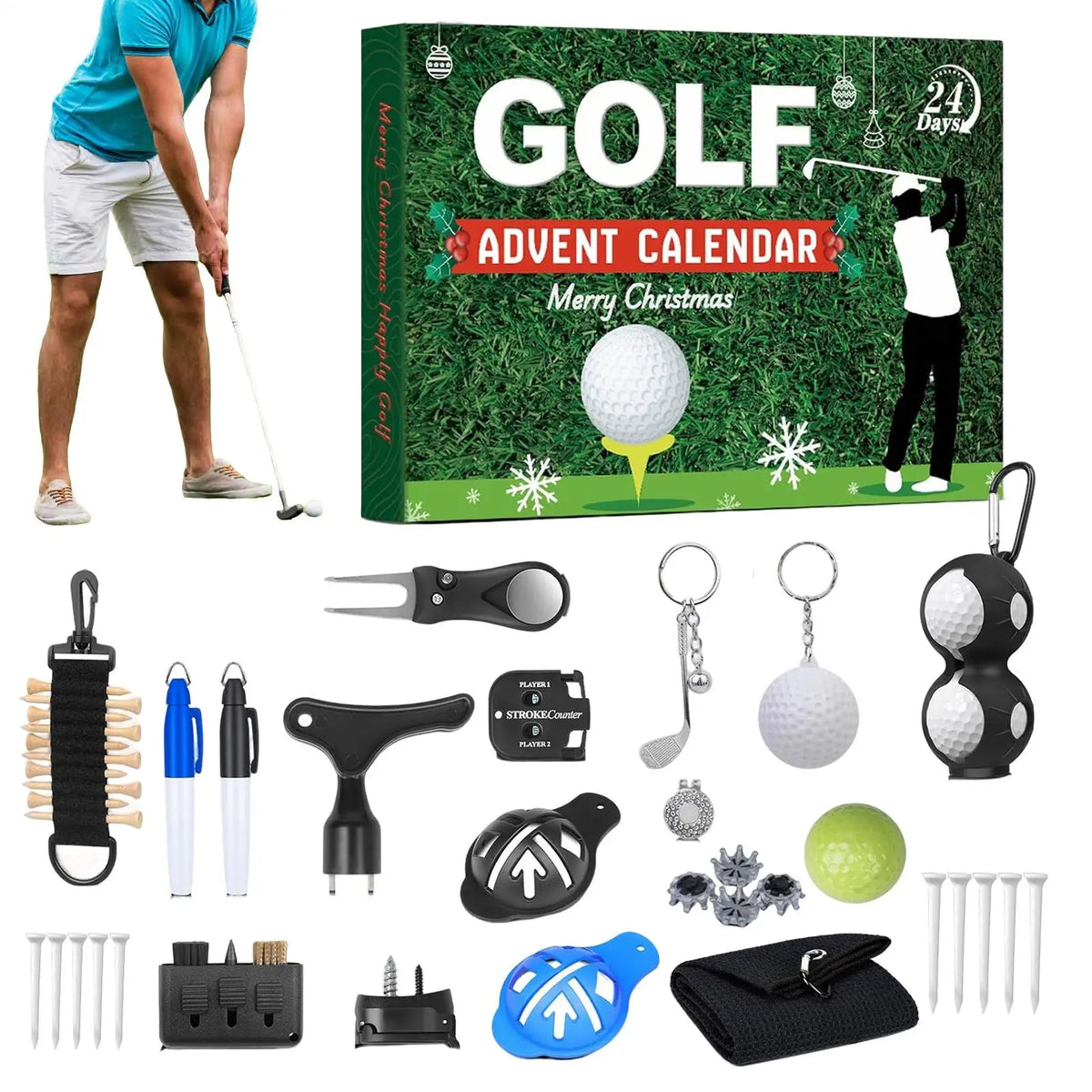 Adventskalender met 24 Golfaccessoires voor Liefhebbers Verrassing Elke Dag Kerst Golfcadeau Kalender | Sansoti