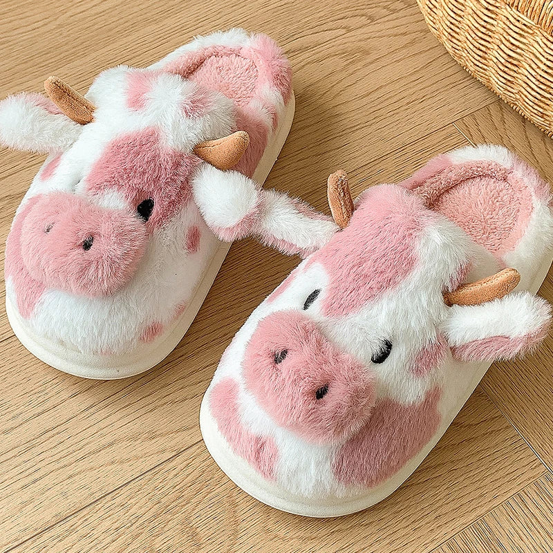 Pluche Koeiensloffen Dames Winterpantoffels Zacht Fluffy Indoor Huisschoenen Platform Warm Comfort Antislip | Sansoti