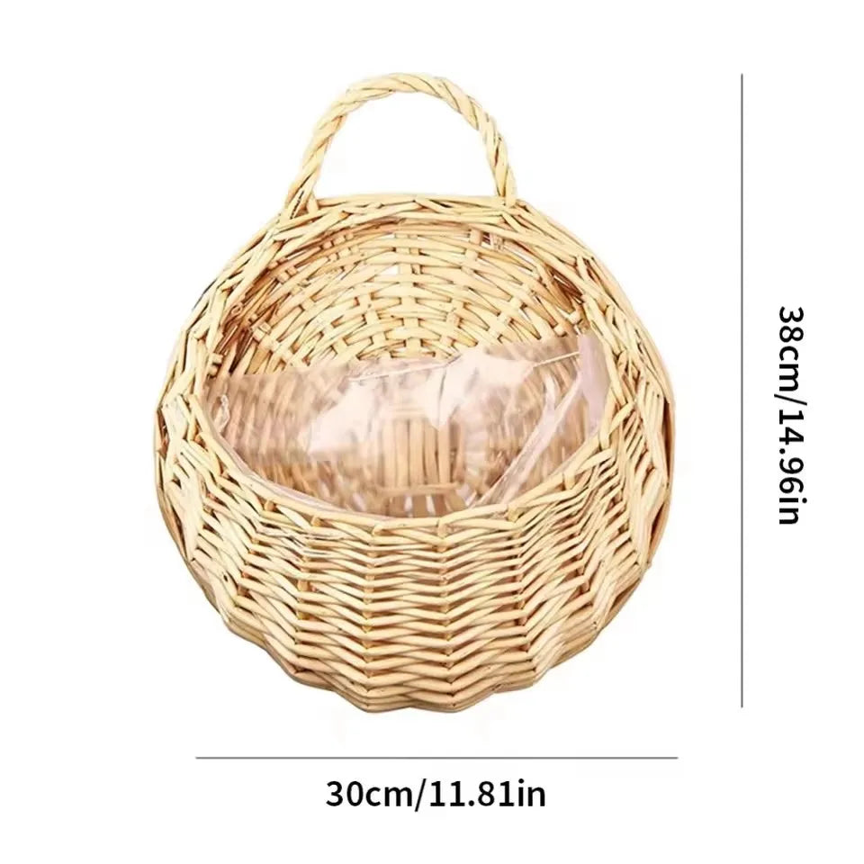 Hangmand Riet Naturel Wanddecoratie Tuin Balkon Woonkamer Handgemaakt Bloempot Mand Rotan Plantenmand Binnen Buiten | Sansoti