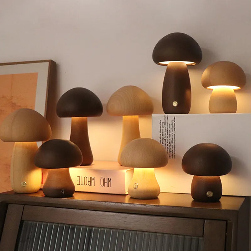 Lampe de table champignon rechargeable avec variateur tactile et lumière LED chaude pour chambre, chambre d’enfant ou salon | Sansoti