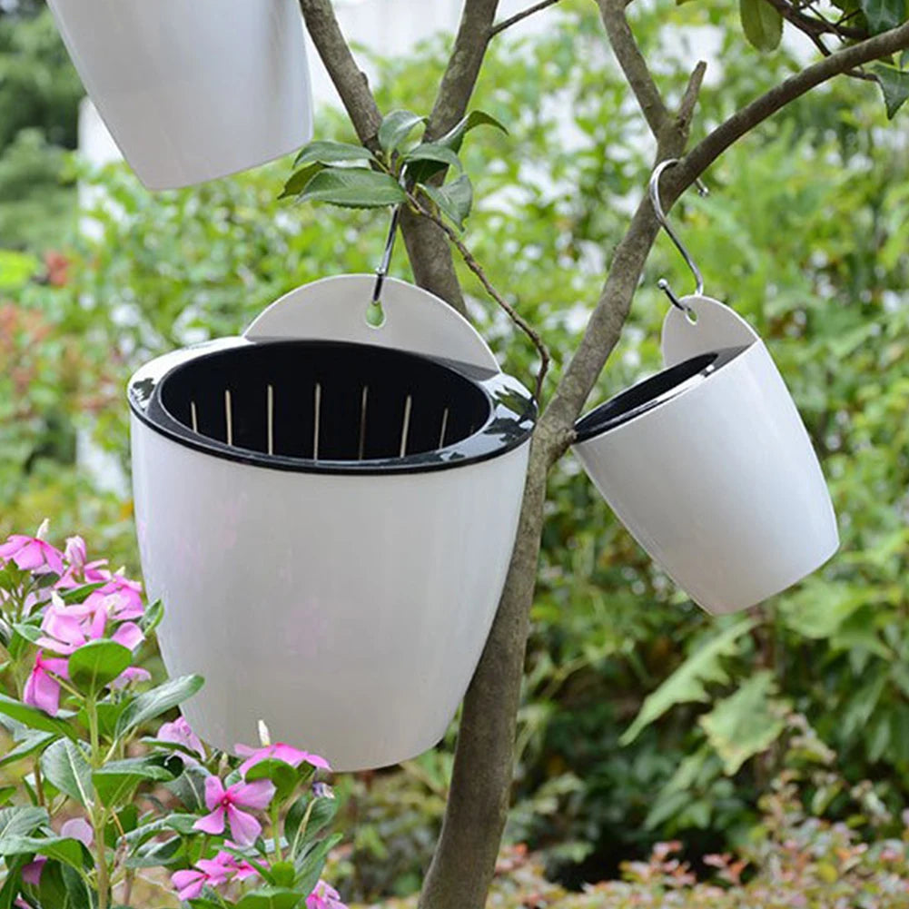 Bloempot Buiten Wandmontage Wit Kunststof Zelfwatergevend Balkon Muur Hydrocultuur Plantenpot Binnen Tuin Kantoor Ophangpot | Sansoti