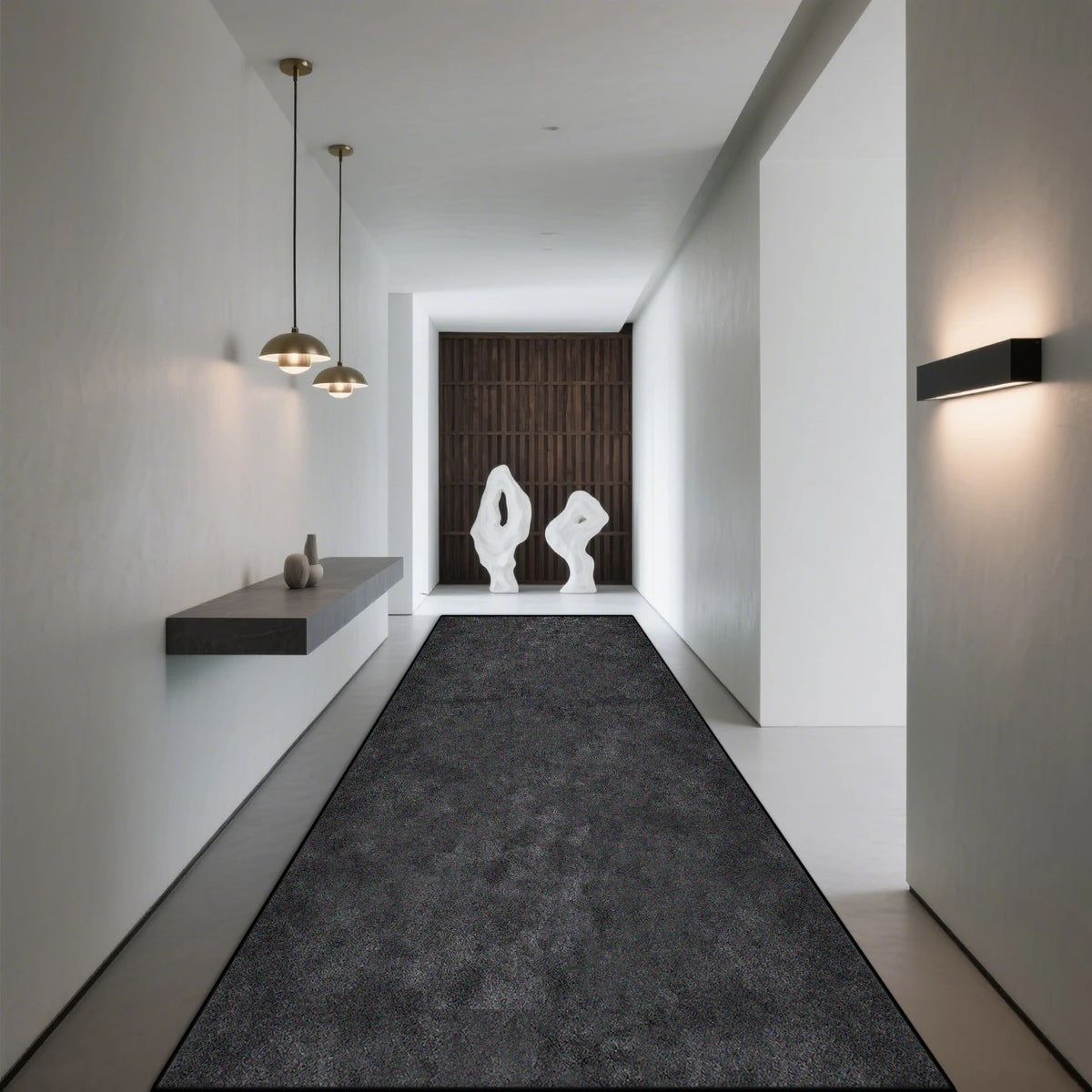 Tapis de couloir gris antidérapant en polyester, motif géométrique moderne, pour hall d’entrée, escalier et salon | Sansoti