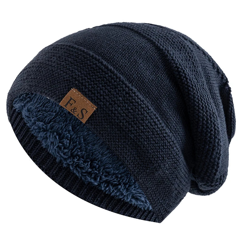 Knitted Slouchy Beanie Winter Hat Lined with Fleece Unisex Casual Streetwear Adults Head Circumference 56-60cm | Sansoti