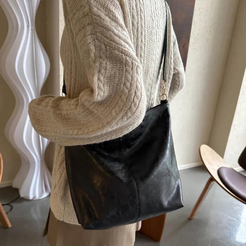 Leren Schoudertas Vintage Stijl Dames Cross-Body Handtas Verstelbare Riem Magnetische Sluiting Casual Chic | Sansoti