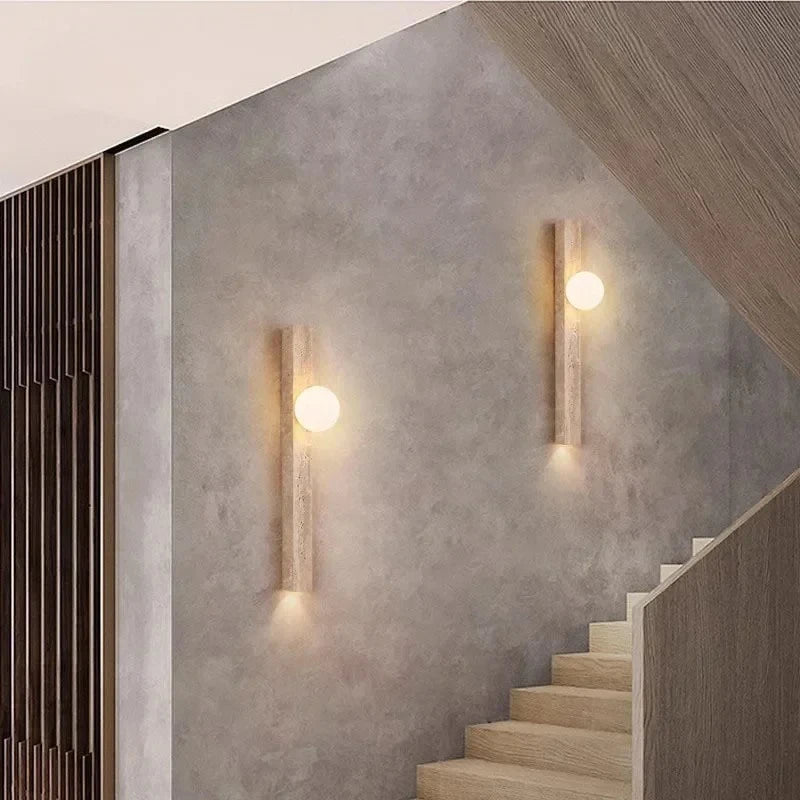 Japandi Wandleuchte Stein Travertin LED Khaki Wabi-Sabi Stimmungslicht Wohnzimmer Schlafzimmer Esszimmer Lange Wandkerzenhalter 90-260V | Restfield