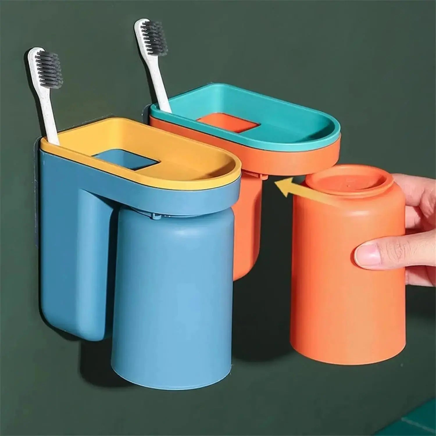 Tandenborstelhouder Zelfklevend ABS 2-in-1 Badkamer Organizer Bekerhouder Spatwand Opbergen Zonder Boren Set 2 Stuks | Sansoti